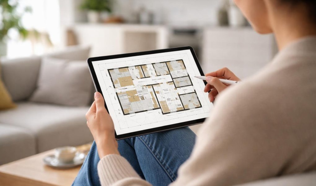 personne-tablette-salon-moderne lumineux