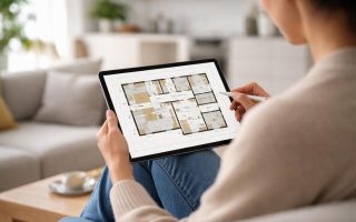 personne-tablette-salon-moderne lumineux