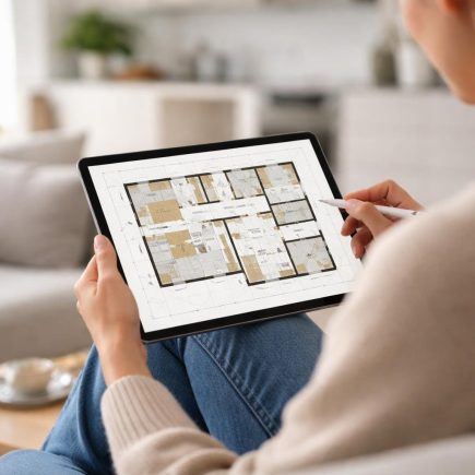 personne-tablette-salon-moderne lumineux