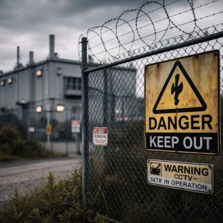 batiment-industriel-cloture-panneau-avertissement