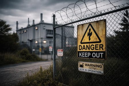 batiment-industriel-cloture-panneau-avertissement