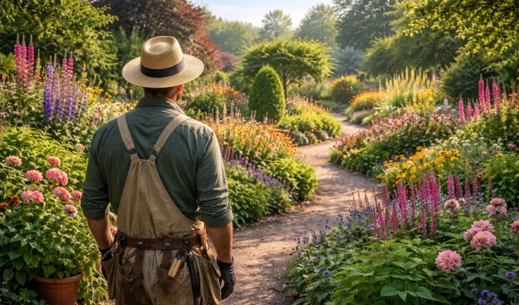 jardinier-jardin-luxuriant-fleurs-ciel-bleu