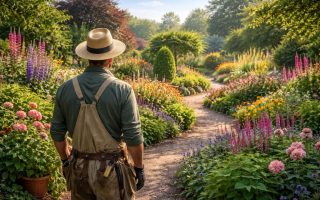 jardinier-jardin-luxuriant-fleurs-ciel-bleu