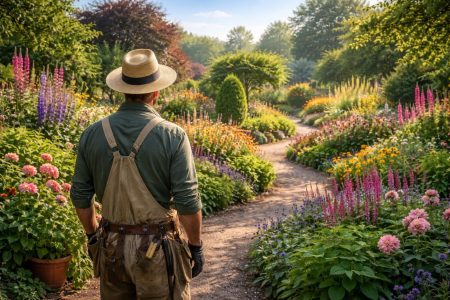 jardinier-jardin-luxuriant-fleurs-ciel-bleu
