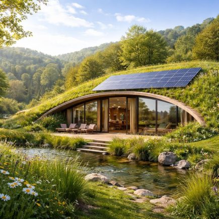 maison-ecologique-nature-luxuriante-panneaux-solaires