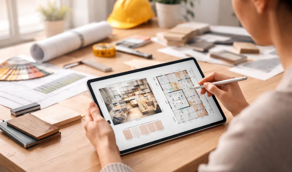 bureau-moderne-tablette-outils-materiaux