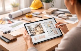 bureau-moderne-tablette-outils-materiaux