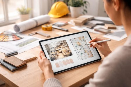 bureau-moderne-tablette-outils-materiaux