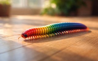 mille-pattes-couleurs-vives-parquet-bois