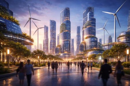 gratte-ciels-futuristes-panneaux-solaires-eoliennes