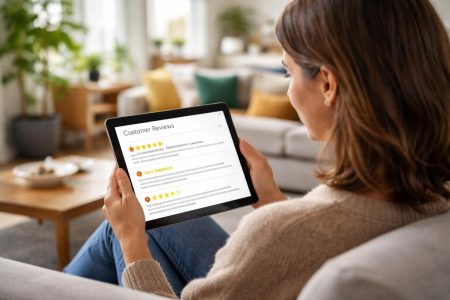 personne-tablette-salon-moderne-plantes