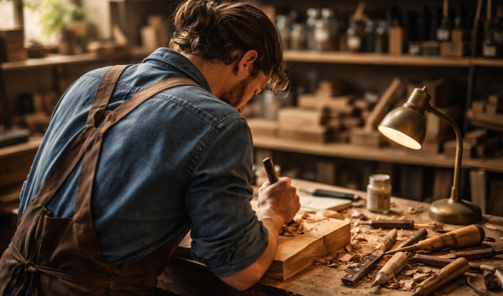 artisan-bois-outils-etagere-floue